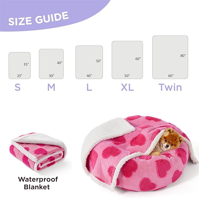 Lesure Waterproof Puppy Blanket for Small Dogs - Washable Double Sided Dog Blankets with Warm Jacquard Shag and Soft Sherpa Fleece, Pet Cat Blanket for Couch Protection, Love Pattern Design,Pink