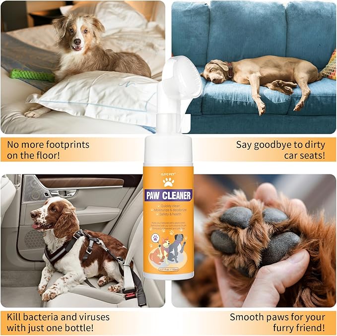 Paw Cleaner for Dogs and Cats,Magic Foam - Clean Paws Rinse Free Foaming Cleanser-Dry Shampoo, Foot Cleaner Brush - with Rose Extract, Odor Control Wash - Good for Puppy