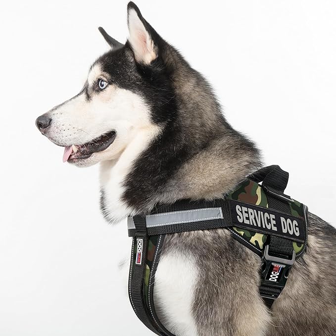 Dogline Unimax Service Dog Harness Vest with Removable Service Dog Patches Adjustable Straps Breathable Neoprene for Medical Identification Training Dogs Girth 15 to 19 in Green Camo