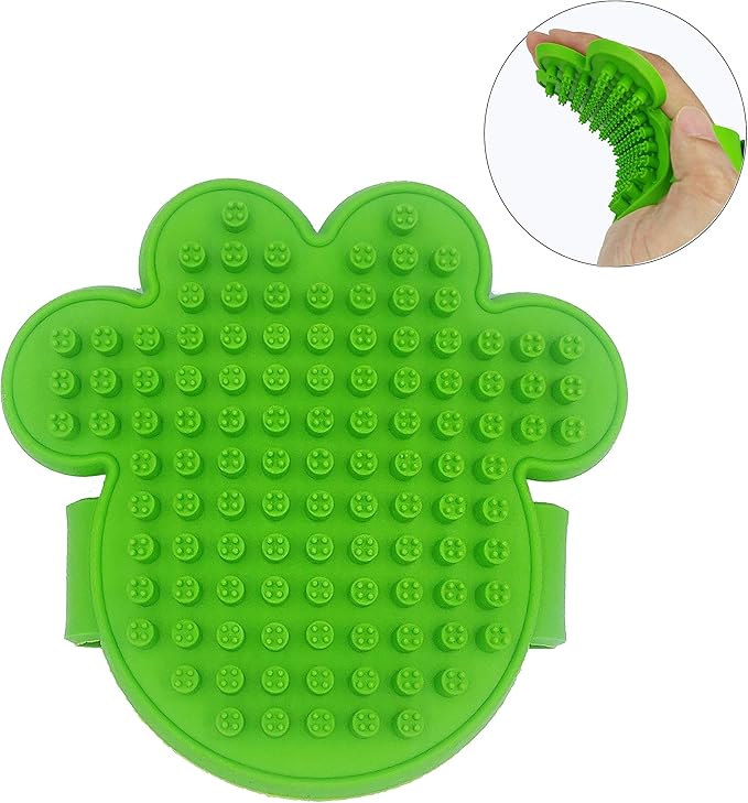 KIRTI PET Grooming Massage Brush for Dogs Cats, Shampoo Bathing Combing and Deshedding Silicone Brush, Soft Rubber Soothing Slicker Bristles with Adjustable Strap B104