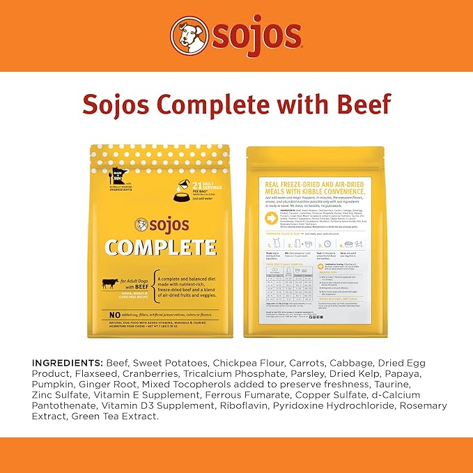 Sojos Complete Beef Recipe Dehydrated Dog Food, 7 lb, Yellow