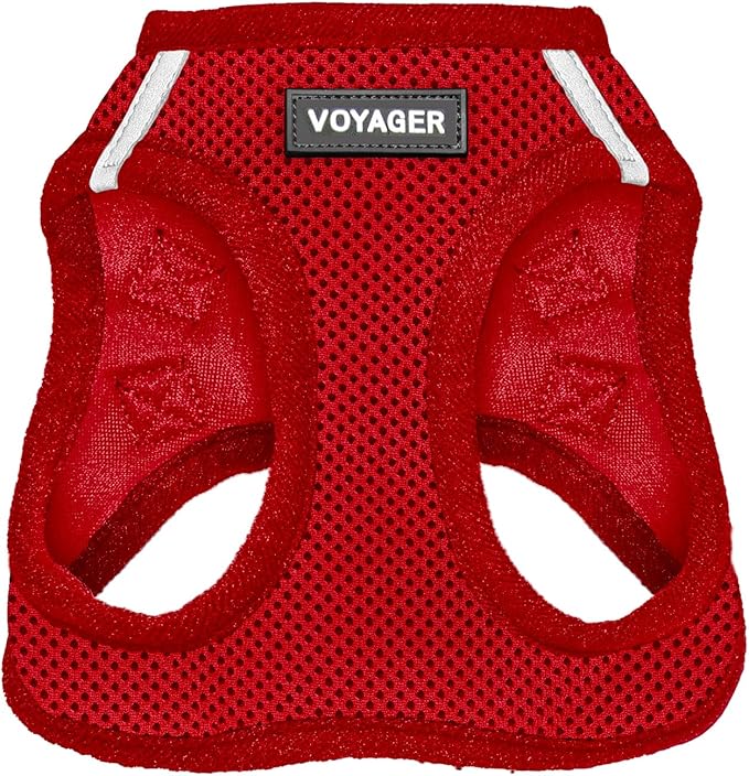 Voyager Step-In Air Dog Harness - All Weather Mesh, Reflective, No Pull Harness for Small, Medium Dogs, Cats - Secure with Hook & Loop Fastener, Buckle, Double D-Rings - Red, XXS