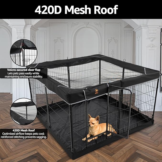 PJYuCien Dog Playpen Plus Storage Bag,32" H 8 Panels Puppy Pen with Square Bottom & Top Cover,Heavy Duty Dog Fence for Camping