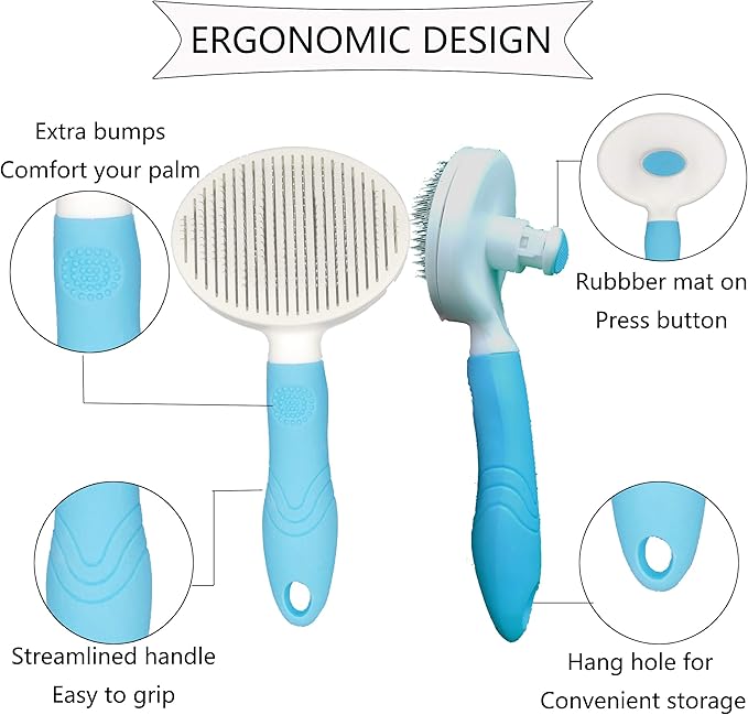 KIRTI Self Cleaning Slicker Brush for Dogs and Cats, Pet Grooming Hair Brush with Pin,Improve Blood Circulation and Massage Blue