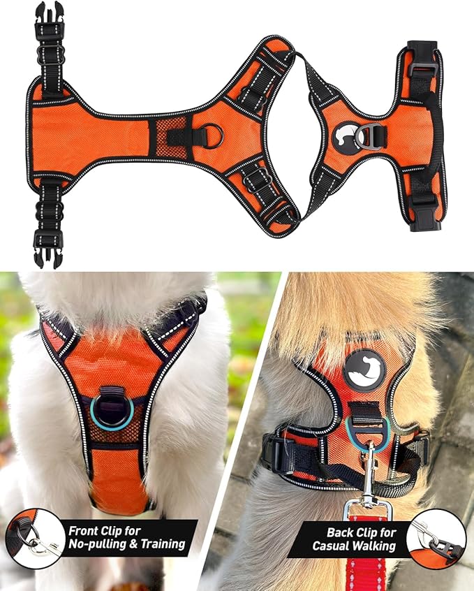 Joytale No Pull Dog Harness for Small Dogs, Reflective Pet Vest with Front Clip, Adjustable Soft Padded Harnesses with Easy Control Handle for Training and Walking, Orange, S
