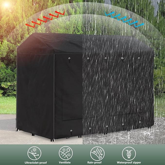 Outdoor Dog Kennel Cover 8'Dx4'Wx6'H Full Coverage Windproof Anti-UV.with Transparent PVC Window and Breathable Mesh.Waterproof Dog Kennel Cover for Multiple Brands of Dog Kennels,Cover Only.(Black)