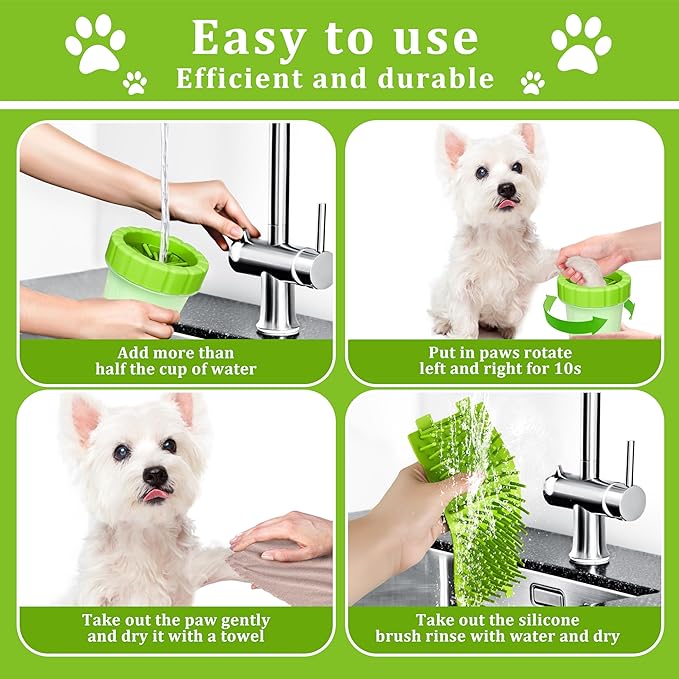 Qianruida Dog Paw Cleaner Cup, Soft Silicone, Portable, Easy to Clean, Removes Mud and Dirt, Grooming Accessory for Home, Travel – Green, M