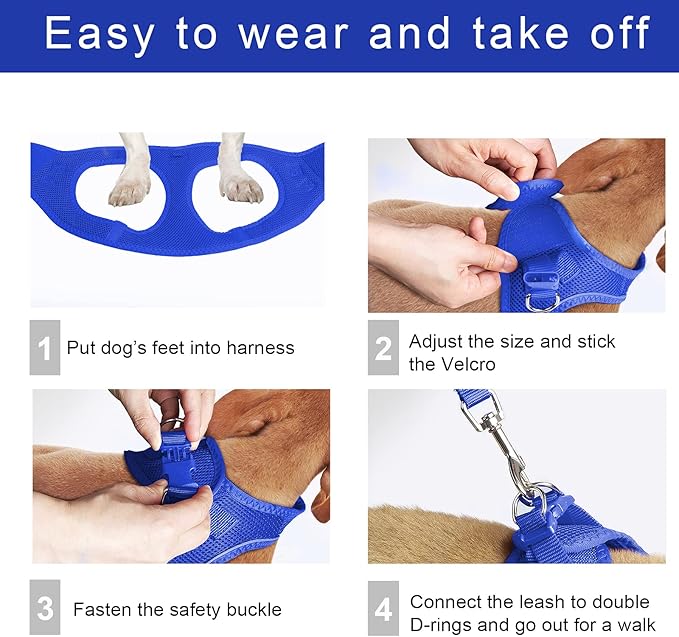 TwoEar Dog Vest Harness Reflective, No-Pull Pet Harness Easy Control with Breathable Mesh, Soft Puppy Step-in Harness No-Choke for Outdoor Walking, Training for Small Dogs(S, Blue)