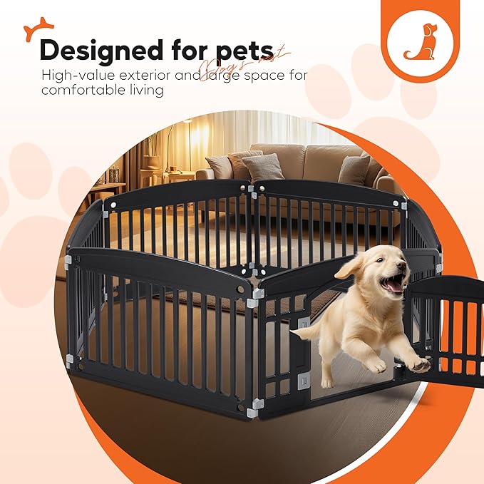 HealSmart 6 Panel 24" Plastic Dog Playpen, Folding & Portable Pet Playpen for Indoor & Outdoor Use, Safe & Secure Fence, Ideal for Small to Medium Dogs, Black