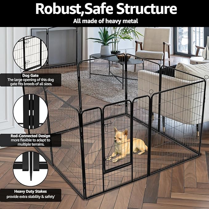 PJYuCien Dog Playpen Outdoor Plus Storage Bag,24" H 8 Panels Puppy Pen with Square Bottom & Top Cover,Heavy Duty Dog Fence for Camping