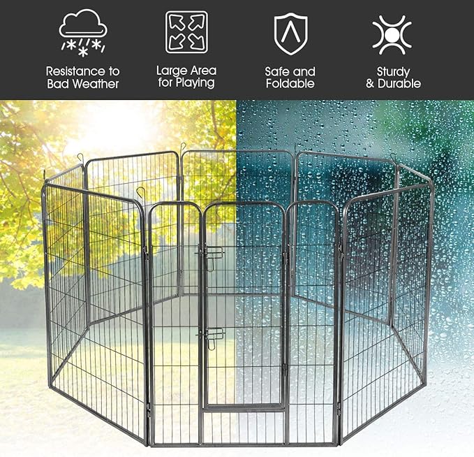 Giantex 16/8 Panel Pet Playpen with Door, Foldable Dog Exercise Pen, Portable Configurable Cat Chicken Rabbit Fence Outdoor Outdoor, Metal Pet Exercise Fence Barrier Kennel (16 Panels, 48'')