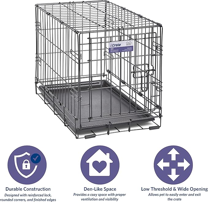MidWest Homes for Pets Newly Enhanced Single & Double Door iCrate Dog Crate, Includes Leak-Proof Pan, Floor Protecting Feet, Divider Panel & New Patented Features
