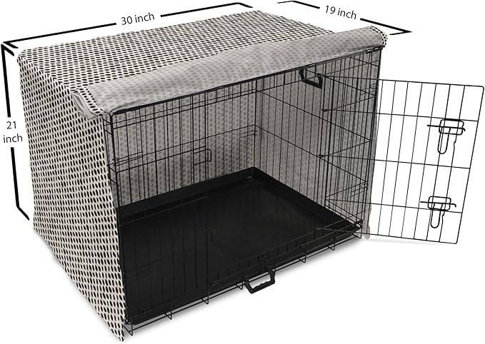 Lunarable Abstract Dog Crate Cover, Monochrome Grunge Pattern with Modern Round Shapes Print, Easy to Use Pet Kennel Cover for Cats & Medium Dogs, 30 Inch, Grey Charcoal