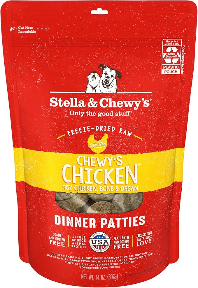 Stella & Chewy's Freeze Dried Raw Dinner Patties – Grain Free Dog Food, Protein Rich Chewy’s Chicken Recipe – 14 oz Bag