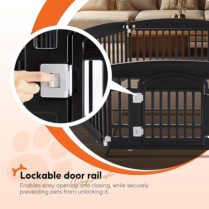 HealSmart 6 Panel 24" Plastic Dog Playpen, Folding & Portable Pet Playpen for Indoor & Outdoor Use, Safe & Secure Fence, Ideal for Small to Medium Dogs, Black
