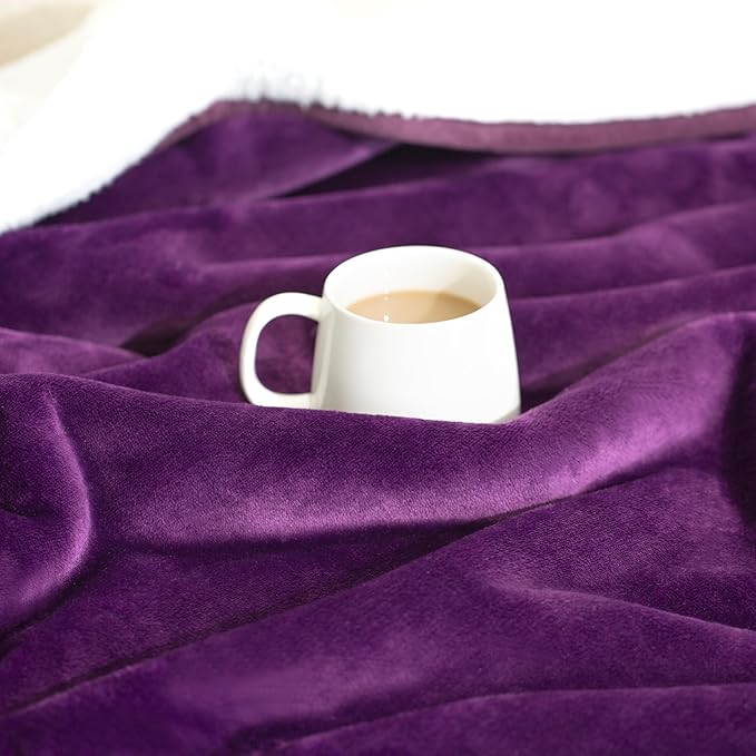 gogobunny Waterproof Bed Blanket, Reversible Sherpa Fleece Throw Blanket for Dog Puppy Cat, Furniture Cover Protects Bed Couch Sofa from Liquid Pee and Pet Fur (Dark Purple, 50x60 inches)