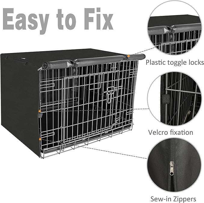 X-ZONE PET Double Door Dog Crate Cover - Polyester Pet Kennel Cover (Fits 24 30 36 42 48 inches Wire Crate) (30 Inch, Black)