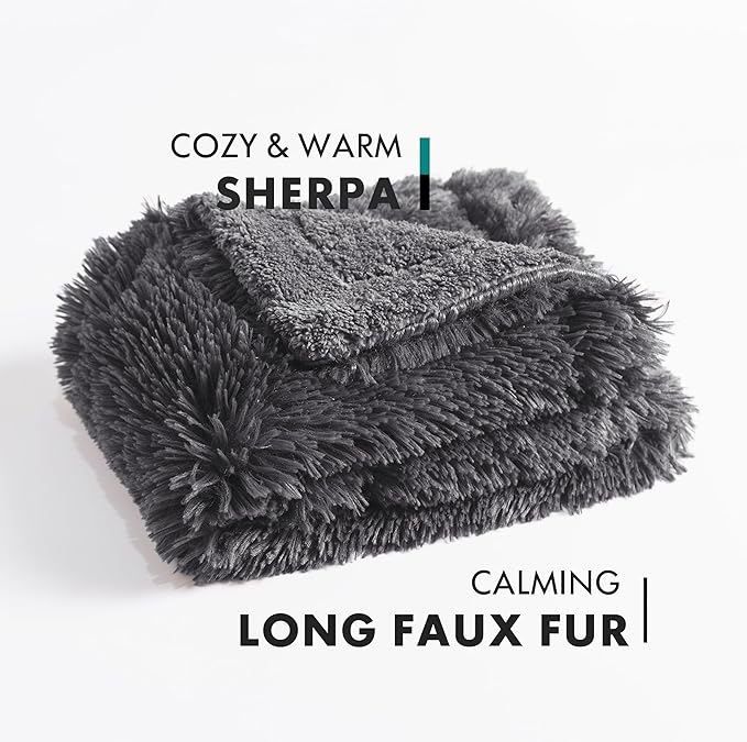 gogobunny Waterproof Plush Long Faux Fur Pet Throw Blanket Ultra Soft Fluffy Bed Couch Cover Washable - Premium Flannel Calming Blankets for Dog Puppy Cat (50x60 Inch (Pack of 1), Grey)