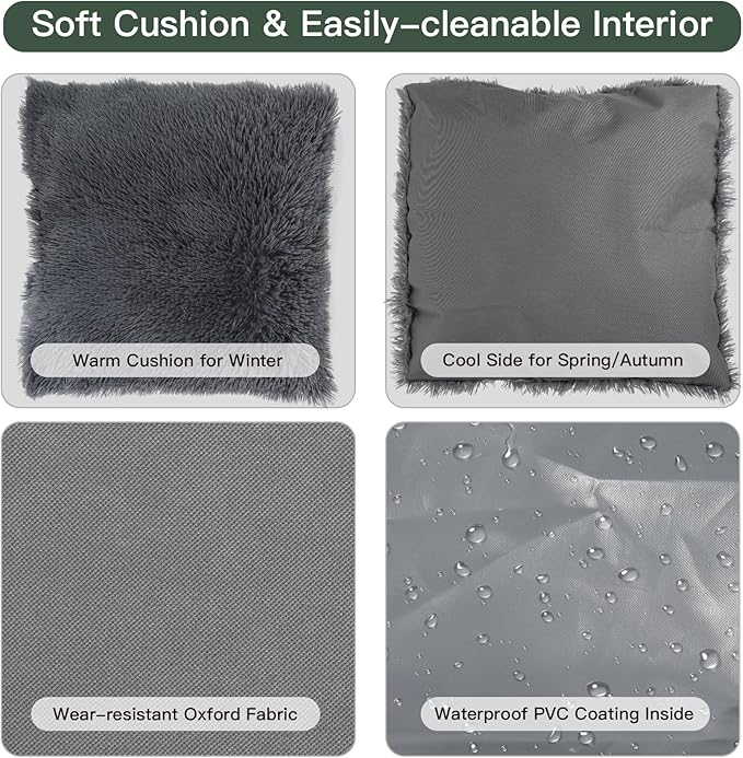 Small Dog House Soft Indoor with Internal Size 22x20x18in for Beagle French Bulldog Welsh Corgi, Small Pet House with Soft Cushion, Oxford Fabric, 24x22x24in, Gray