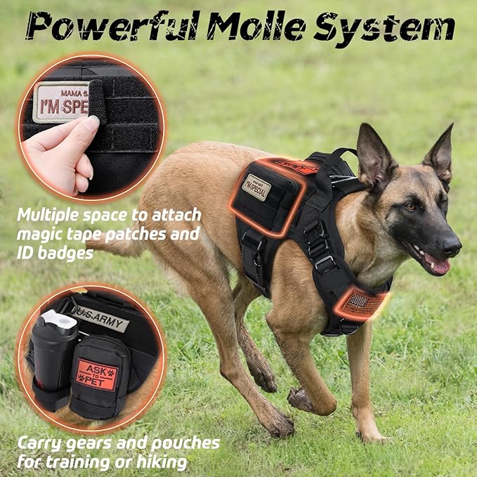 rabbitgoo Tactical Dog Harness for Large Dogs, Heavy Duty Dog Harness with Handle, No-Pull Service Dog Vest Large Breed, Adjustable Military Dog Vest Harness for Training Hunting Walking, Black, XL