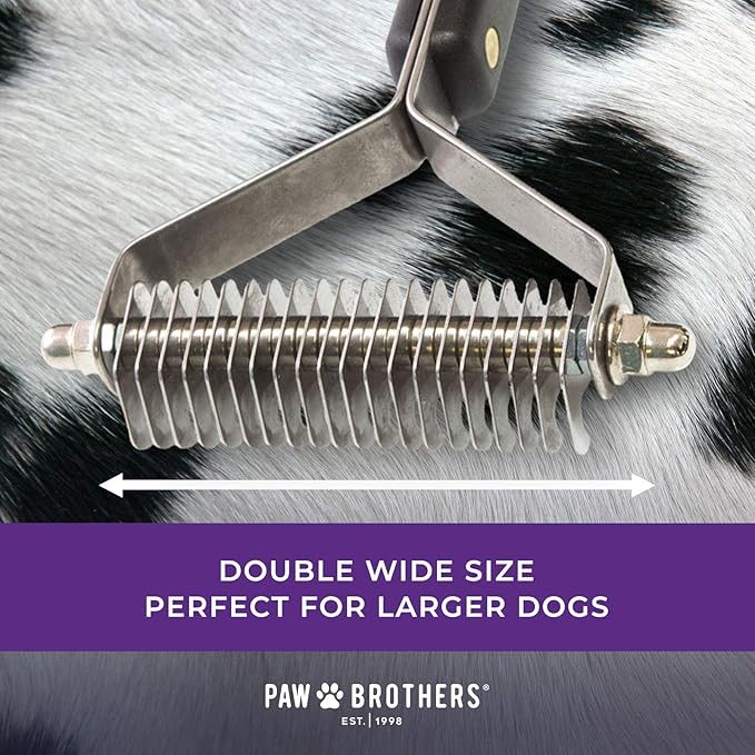RYAN'S PET SUPPLIES Paw Brothers 20 Blade Medium Double WideDematting Undercoat Rake for Dogs and Cats, Professional Grade, Dog Shedding Brush, Stainless Steel Blades, Rounded Gentle Teeth