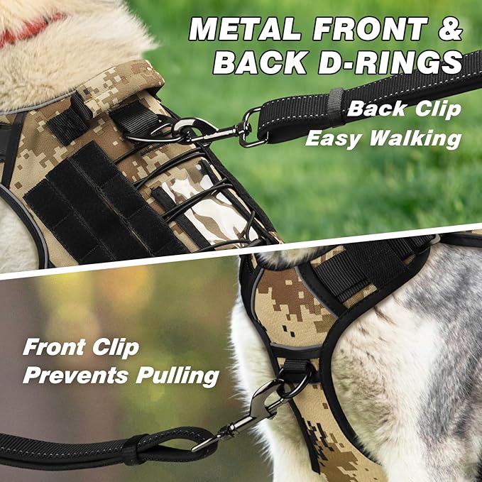 WINGOIN Tactical Dog Harness for Large Dogs, Heavy Duty No Pull Dog Harness with Handle, Adjustable Reflective Military K9 German Shepherd Big Size Dog Vest for Training, Walking, Hiking, Camo (L)