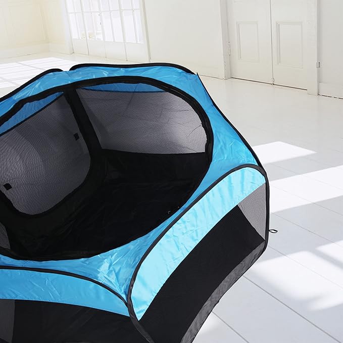 Portable Dog Playpen Cat Tent,Pop Up Playpen for Small Middle Dogs Cats Pet Tent Playground,Indoor Outdoor,37x37x24,Blue/Black,1Pack