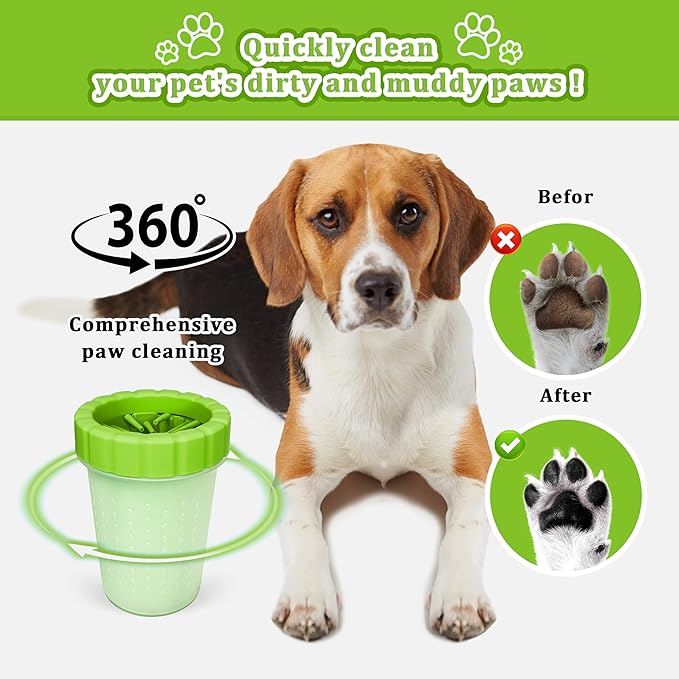 Qianruida Dog Paw Cleaner Cup, Soft Silicone, Portable, Easy to Clean, Removes Mud and Dirt, Grooming Accessory for Home, Travel – Green, L