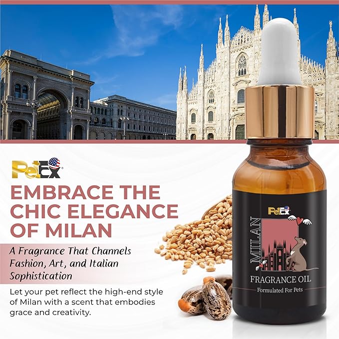 Petex Premium Pet Fragrance Oil | Ultra Premium Natural Pet Care with Dead Sea Minerals | Dog Perfume Fragrance Oil Long Lasting Scent | Natural Pet Cologne - Suitable for Dogs and Cats (Milan)