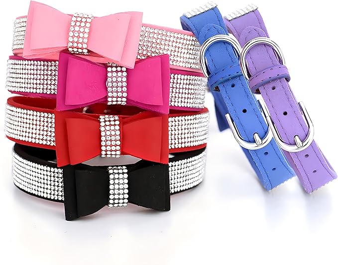 Diamond Large Dog Collar Bow, Rhinestone Dog Collar with Bow tie, Female Cat Collars Crystal Jeweled Bling Sparkling Glitter for Small Medium Large Dogs,Blue,XXL