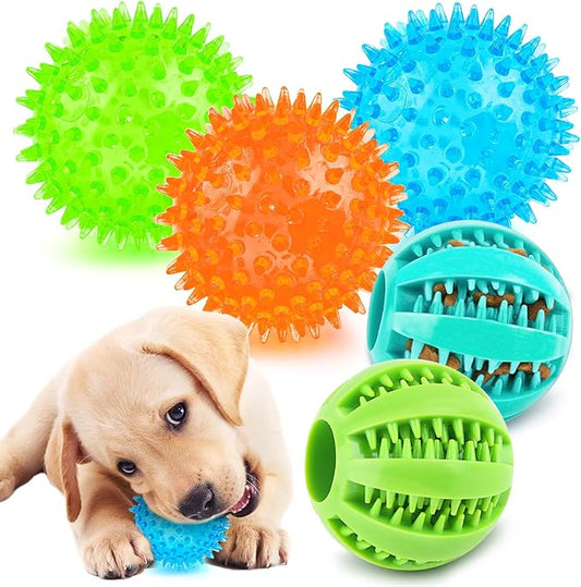2 Different Functions Interactive Balls for Dogs 2.5” Squeaky Dog Balls Toys and Puppy Teething Chew Toy Balls for Small Dogs Dog Balls for Clean Teeth and Training (5Pcs)