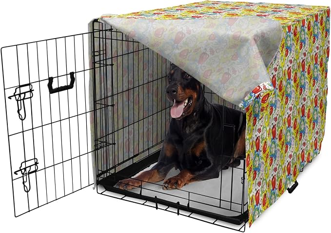 Lunarable Vegetables Dog Crate Cover, Ornate Food Garlic Pepper Cauliflower Delicious Plants Image, Easy to Use Pet Kennel Cover for Medium Large Dogs, 42 Inch, Lime Green Yellow