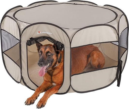 Lippert Soft-Sided, Foldable and Portable Pet Playpen for Camping, Large/X-Large (2021150642), Tan