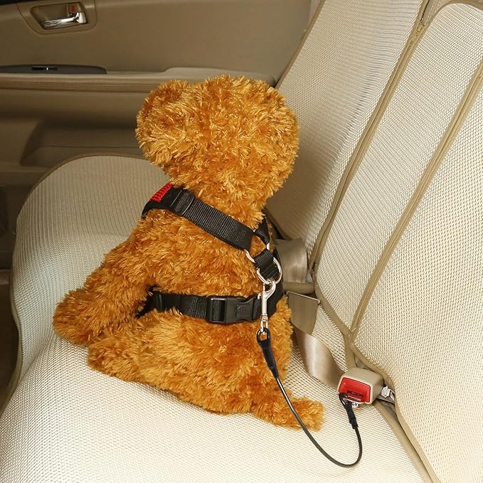 Dog Car Seat Belt, Stainless Steel Cable Chew Proof Pet Car Seat Belt Safety Restraint Tether Puppy Vehicle Seat Belt Double Clip Chew Proof Dog Car Leash Lead(40 inch)