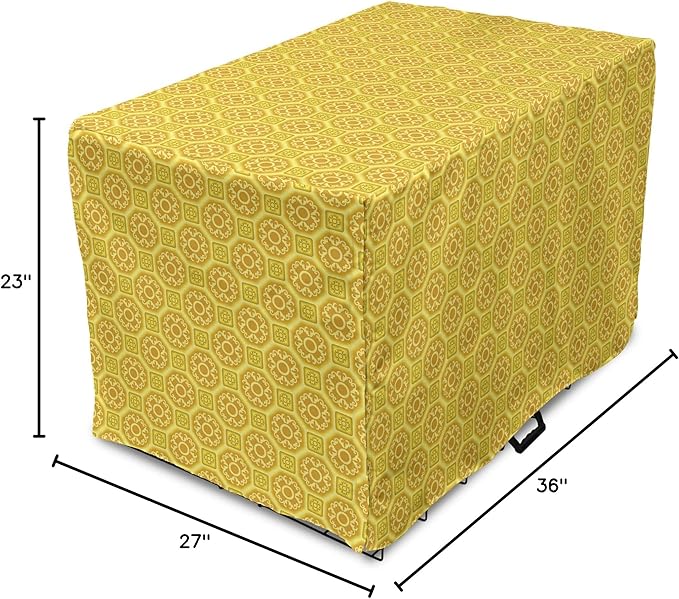 Lunarable Mustard Dog Crate Cover, Exotic Ornate Style Baroque Inspired Tiles Portuguese Culture Design Print, Easy to Use Pet Kennel Cover for Medium Large Dogs, 36 Inch, Earth Yellow