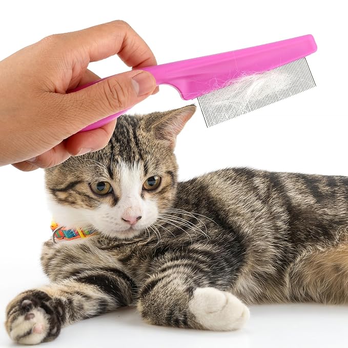 Pet Hair Comb Tear Stain Removal,2 Pack Multifunctional Pets Grooming Comb Kit 2 in 1 Dog Combs Stainless Grooming Massage Dual-Sided Comb for Knots Crust Floating Hair Tangle Fleas(Pink)