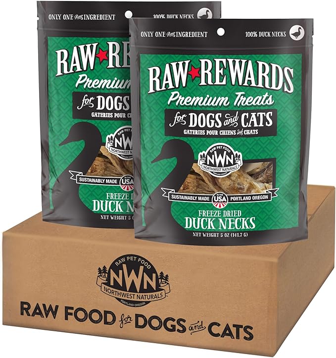 Northwest Naturals Raw Rewards Freeze-Dried Duck Neck Treats for Dogs and Cats - Bite-Sized Pieces - Healthy, 1 Ingredient, Human Grade Pet Food, All Natural - 5 Oz (Pack of 3)