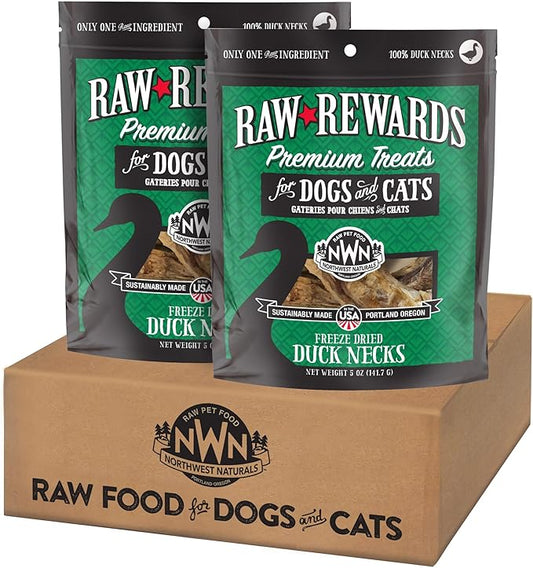 Northwest Naturals Raw Rewards Freeze-Dried Duck Neck Treats for Dogs and Cats - Bite-Sized Pieces - Healthy, 1 Ingredient, Human Grade Pet Food, All Natural - 5 Oz (Pack of 3)