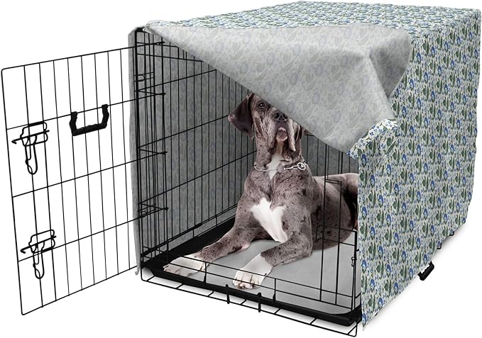 Lunarable Jacobean Dog Crate Cover, Herbal Pattern Pastoral Vintage Rustic Wedding Inspired Foliage Springtime, Easy to Use Pet Kennel Cover for Medium Large Dogs, 48 Inch, Blue Green Cream