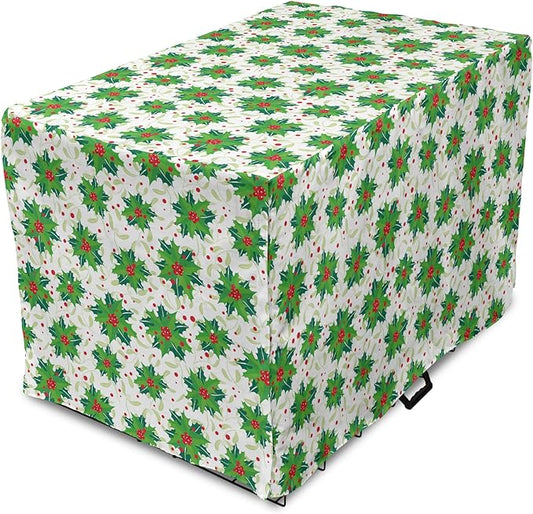 Lunarable Berries Dog Crate Cover, Holiday Themed Illustration of Berries Seasonal Christmas Ornaments, Easy to Use Pet Kennel Cover for Small Dogs Puppies Kittens, 18 Inch, Pink Green