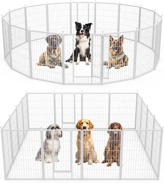 HealSmart Dog Playpen Indoor, Puppy Playpen Indoor for Yard, Camping, 40" Height 16 Panels Heavy Duty Dog Pen for Small/Medium Dogs, White