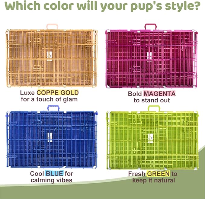 HOMEY PET 30 Inch Dog Kennel Indoor, Green Dog Cage for Small Dogs Foldable Dog Crates for Medium Dogs Nano-Coated Metal Wire Dog Crate with Removable Floor Grid Tray, Double Doors, Handle for Travel
