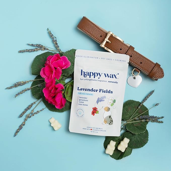 Happy Wax Pet Scents Mix Premium Scented, Non Toxic, Pet Safe, Odor Eliminating, Dye-Free Soy Wax Melts – 6 Total Oz: Lavender Fields for Dogs, Sugared Fruit for Cats and Teakwood Trails for Pets