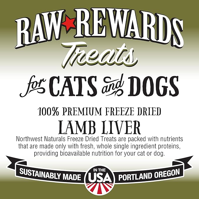 Northwest Naturals Raw Rewards Freeze-Dried Lamb Liver Treats for Dogs and Cats - Bite-Sized Pieces - Healthy, 1 Ingredient, Human Grade Pet Food, All Natural - 3 Oz