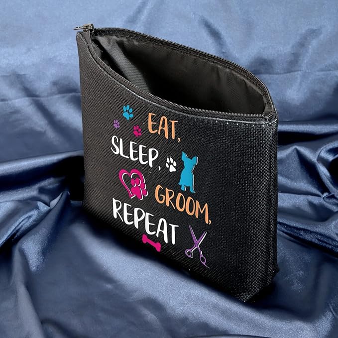 MEIKIUP Dog Groomer Gift Pet Grooming Makeup Bag Eat Sleep Groom Repeat for Dog Stylist Salon Gift (Sleep Groom BAG)