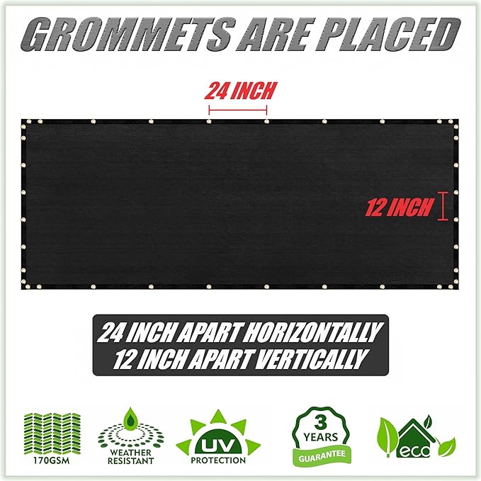 ColourTree 9' x 25' Black Custom Size Shade Cloth with Grommets - 90% Sunblock, Durable Mesh Fabric Tarp for Dog Kennel Cover, Fence Privacy Screen, Greenhouse, Chicken Coop & Pet Playpen