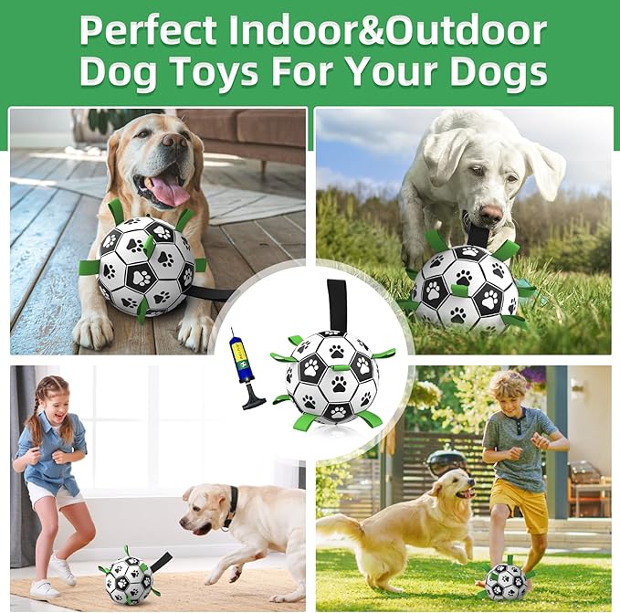 QDAN Dog Toys Extra Large Soccer Ball with Straps, Interactive Dog Toys for Tug of War, Puppy Birthday Gifts, Dog Tug Toy, Dog Water Toy, Durable Dog Balls World Cup for Large Dogs(9 Inch)