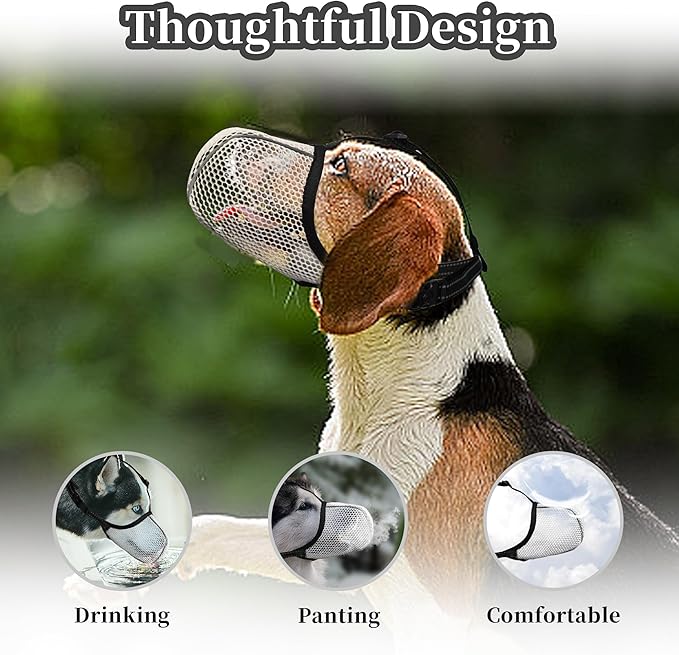 Dog Muzzle, Breathable Soft Muzzle for Large Dogs to Anti & Prevent Barking Biting Chewing, Reflective & Adjustable Basket Muzzle with Air Mesh for Doberman Beige XL