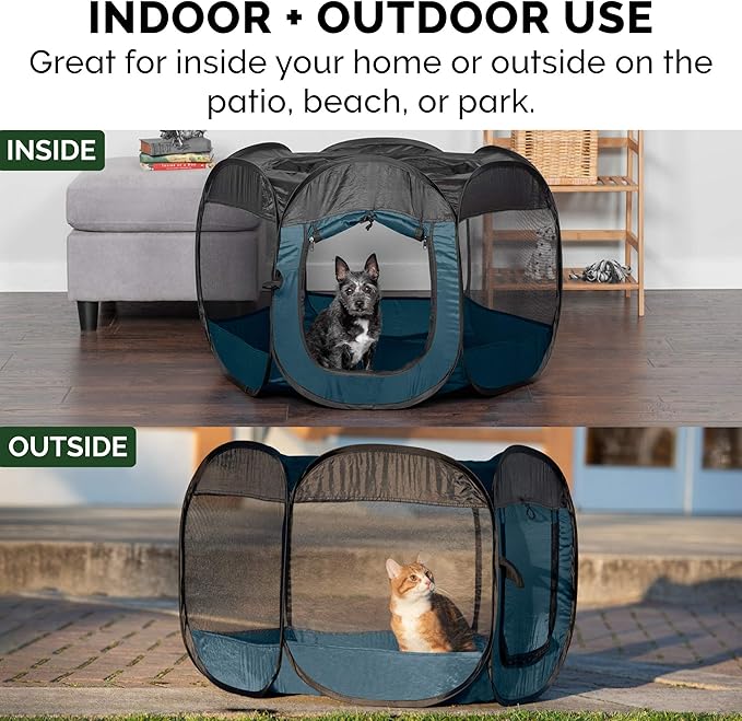 Furhaven Portable Dog Playpen Cat Tent, Pet playground/kennel foldable indoor outdoor zippered puppy crate - Sailor Blue, Large