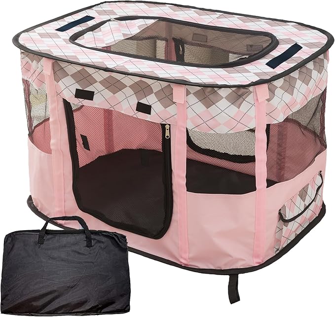 Foldable Pet Playpen, cat playpen, Puppy Play Pen for Indoors (Medium, Pink)